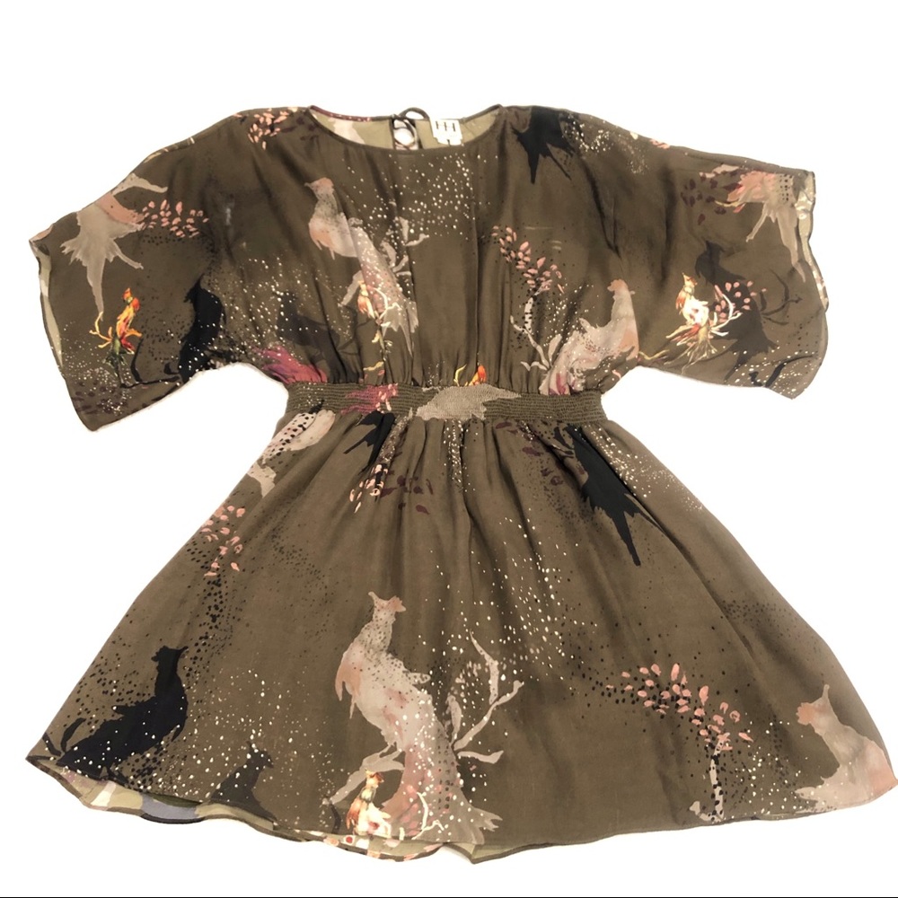 Green Peacock 100% Silk Dress Fit Flare Open Back - Picture 1 of 7